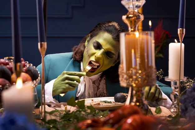 Frankenstein comiendo comida vista frontal