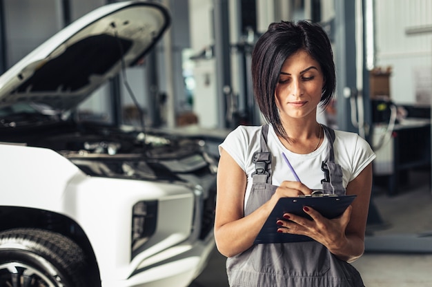 Frente vie empleado de servicio de coche con portapapeles