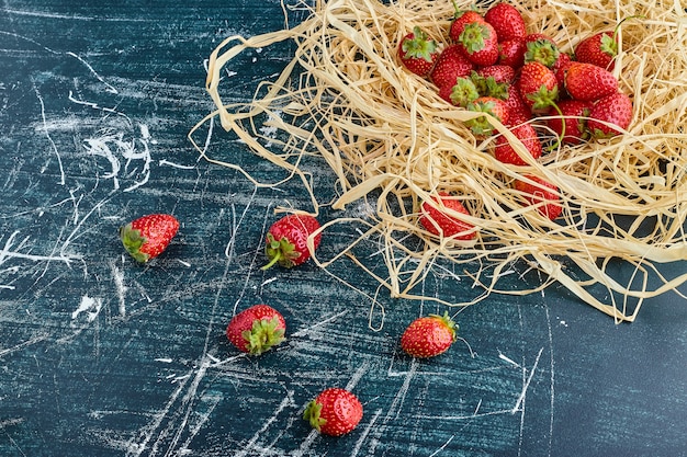 Fresas en un nido de pájaro.