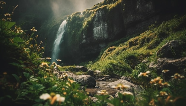 Frescura de la belleza de la pradera de montaña en la naturaleza generada por IA