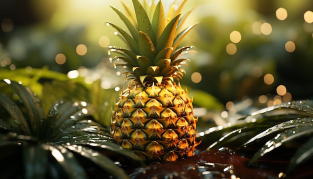 Frescura y dulzura en la naturaleza, fruta tropical, una piña vibrante generada por inteligencia artificial.