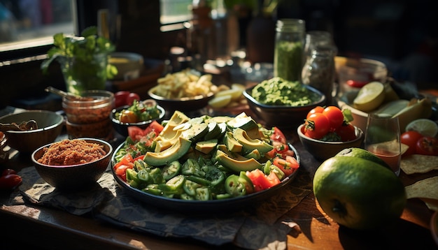 Foto gratuita frescura en la mesa una ensaladera gourmet para una alimentación saludable generada por inteligencia artificial