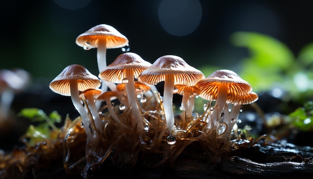 Foto gratuita frescura en la naturaleza crecimiento de setas comestibles en el suelo del bosque generado por la ia