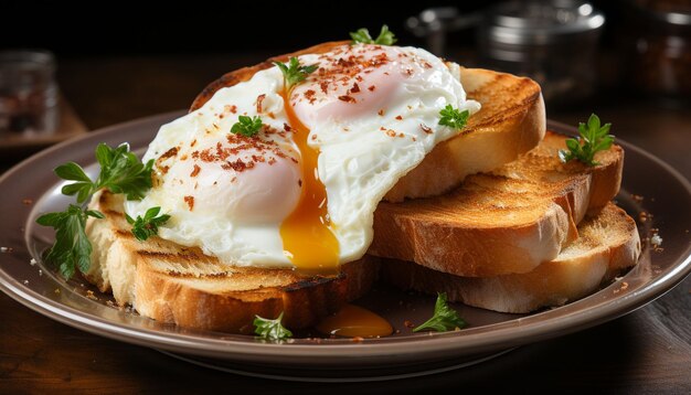 Foto gratuita frescura en el plato comida gourmet pan tostado a la parrilla sándwich saludable generado por inteligencia artificial