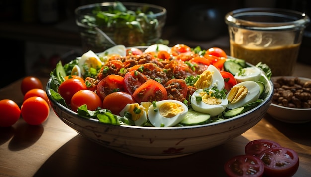 Foto gratuita frescura en un plato ensalada saludable comida gourmet comida vegetariana generada por inteligencia artificial