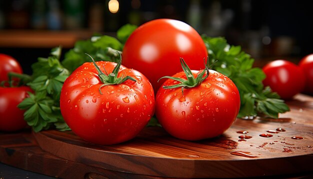 La frescura del tomate maduro una saludable comida gourmet vegetariana generada por la inteligencia artificial