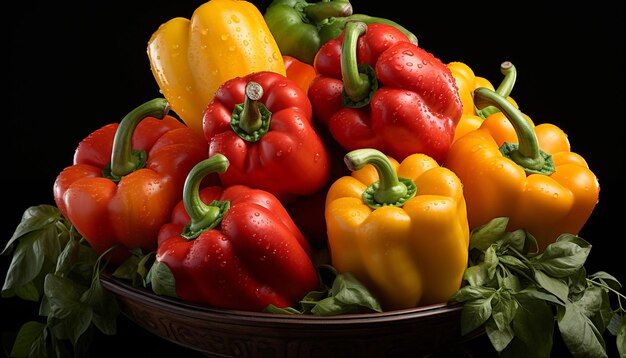 Foto gratuita frescura de verduras orgánicas alimentación saludable con pimientos de colores vibrantes generados por inteligencia artificial