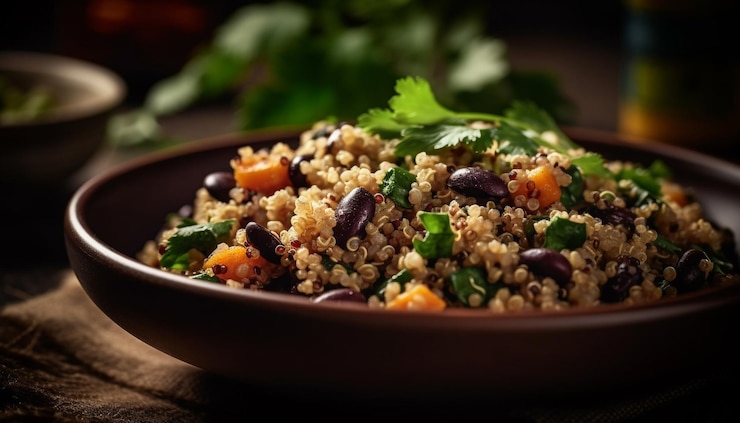 Photo Gratis fresh salad bowl with quinoa bulgur wheat generated by ai