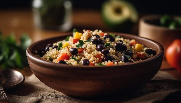 Photo Gratis fresh vegetarian salad with quinoa tomato and herbs generated by ai