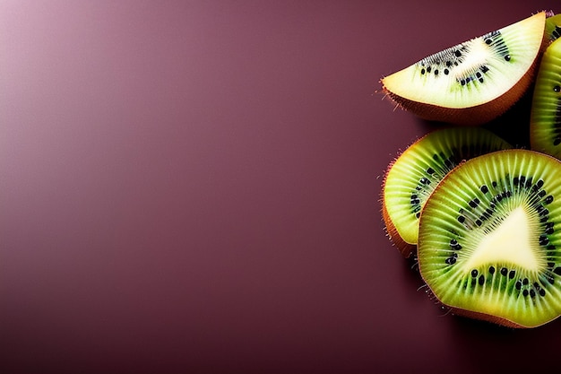 Fruta de kiwi sobre un fondo burdeos