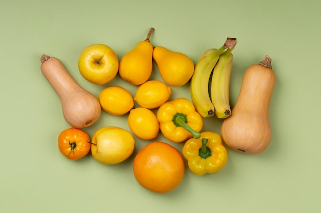 Foto gratuita frutas y verduras amarillas planas