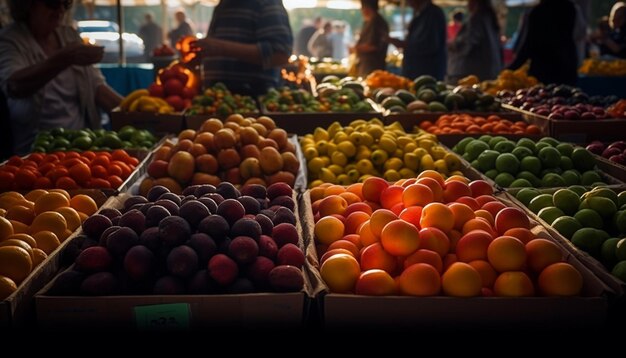 Frutas y verduras orgánicas frescas para una alimentación saludable generadas por IA