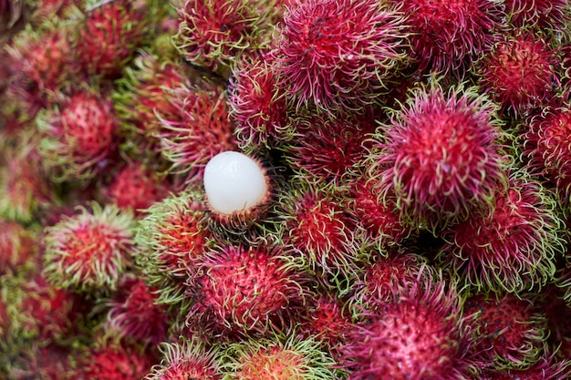 Frutos rosas con pelos verdes