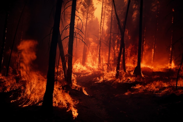 Foto gratuita el fuego devasta el paisaje natural