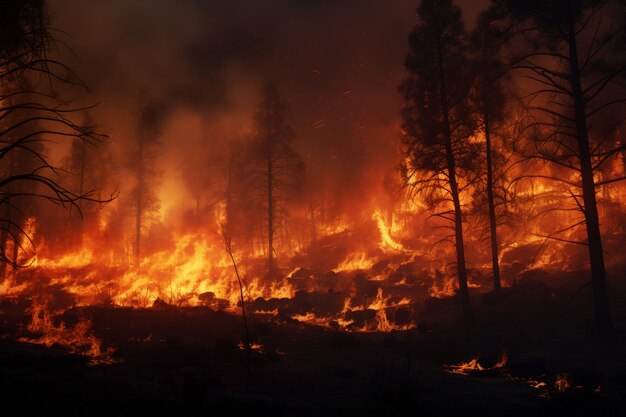 El fuego quema la naturaleza salvaje.