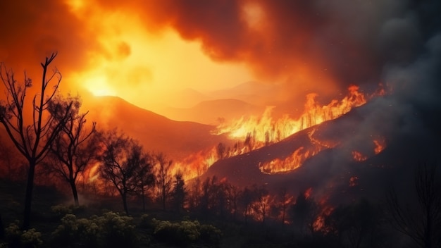 Foto gratuita el fuego quema la naturaleza salvaje.