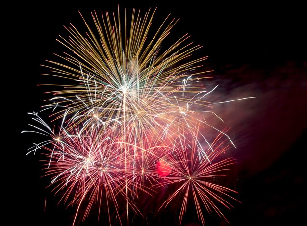 Fuegos artificiales en el cielo oscuro de fondo