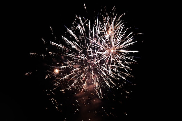 Fuegos artificiales estallando en el cielo nocturno difundiendo un ambiente festivo