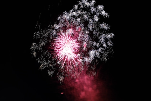 Foto gratuita fuegos artificiales estallando en el cielo nocturno difundiendo un ambiente festivo