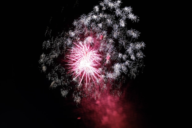 Fuegos artificiales estallando en el cielo nocturno difundiendo un ambiente festivo