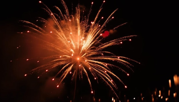 Foto gratuita los fuegos artificiales que brillan intensamente iluminan el oscuro cielo nocturno generado por la ia