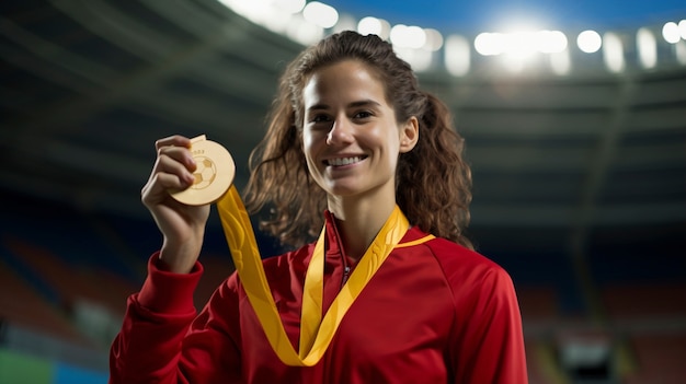 Foto gratuita futbolista española con medalla de oro