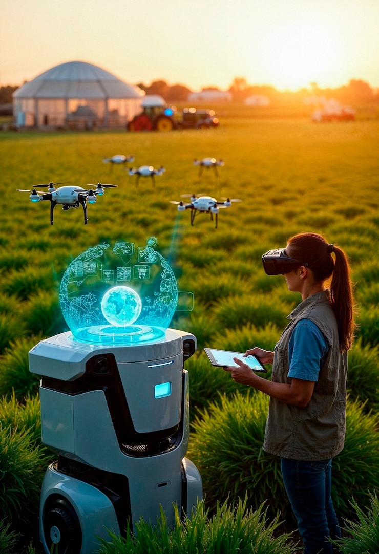 Foto gratuito futuristic farming: smart agriculture with drones and robots