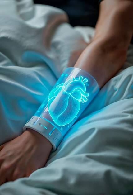 Futuristic heart monitor on arm