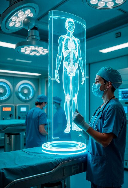 Futuristic medical hologram in operating room