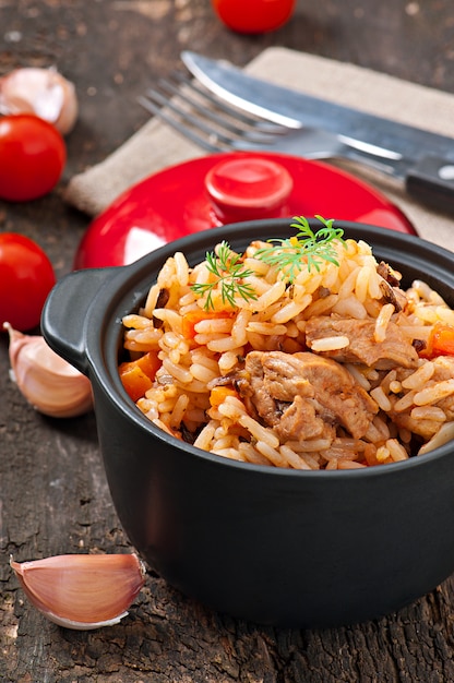 gachas de arroz con carne y especias