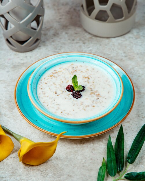 Gachas de avena con leche y frambuesas