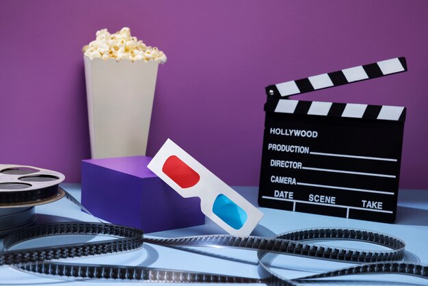 gafas 3d y palomitas de maíz para películas