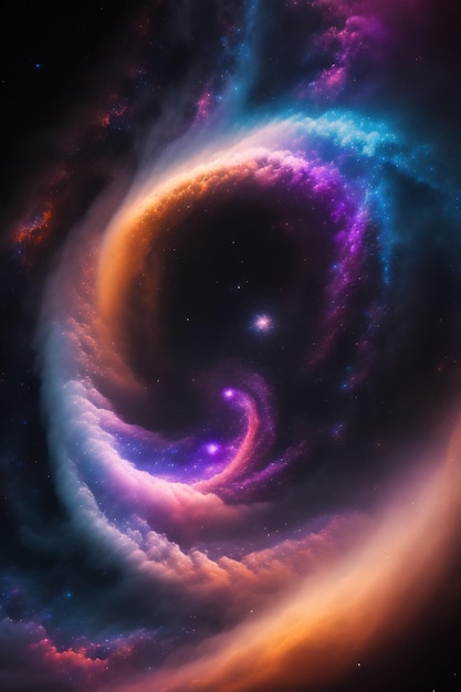 Una galaxia con un fondo morado y azul.