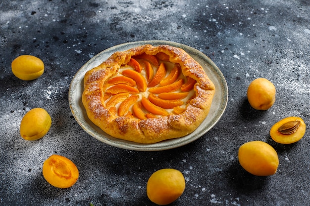 Galette de albaricoque rústico casero con frutas frescas de albaricoque orgánico.