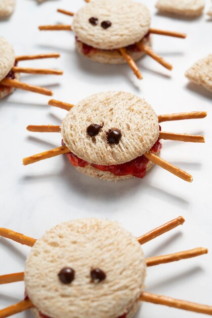 Galletas de araña sabrosas de alto ángulo