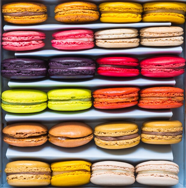 Galletas de colores en una caja