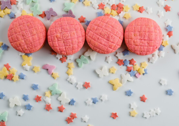 Foto gratuito galletas de fiesta con chispitas de azúcar en la mesa blanca