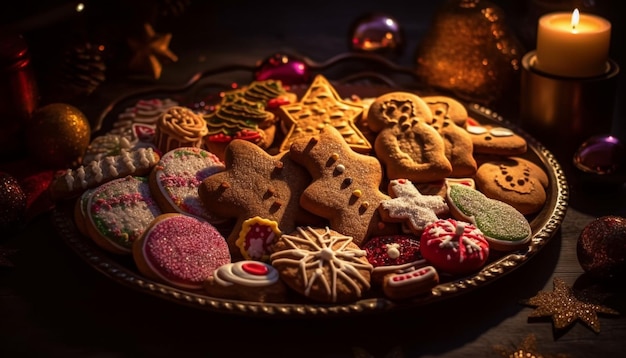 Foto gratuita galletas de jengibre caseras decoran la mesa festiva generada por ia