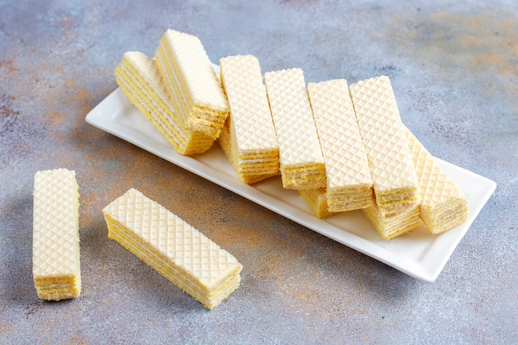 Foto gratuito galletas de obleas dulces frescas.