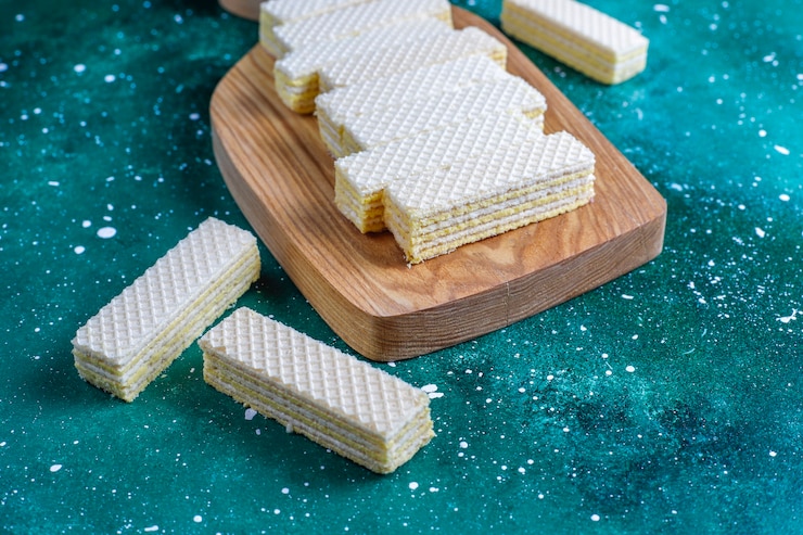 Foto gratuito galletas de obleas dulces frescas.