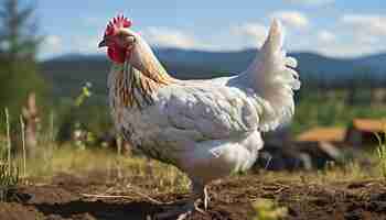 Foto gratuita un gallo joven de pie en un prado verde cantando al amanecer generado por inteligencia artificial