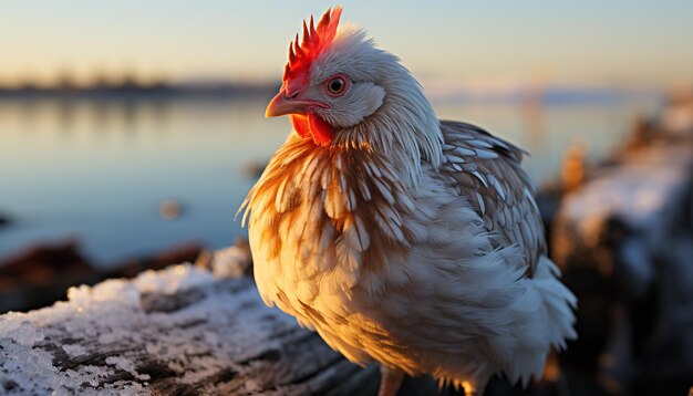 Foto gratuita un gallo lindo está de pie en el invierno mirando la cámara generada por la inteligencia artificial