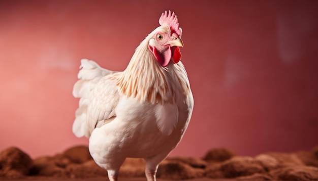 Un gallo orgulloso está en la granja mostrando su elegancia generada por la inteligencia artificial
