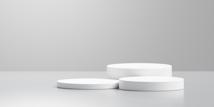 Foto gratuito el ganador de la ronda blanca tiene podios mínimos para colocar productos de fondo 3d