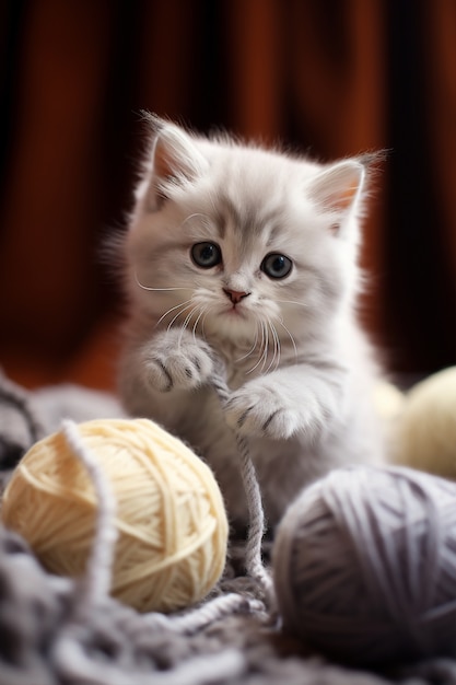 Foto gratuita gatito de aspecto adorable con hilo