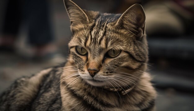 Gatito esponjoso mirando con curiosos ojos amarillos generados por IA