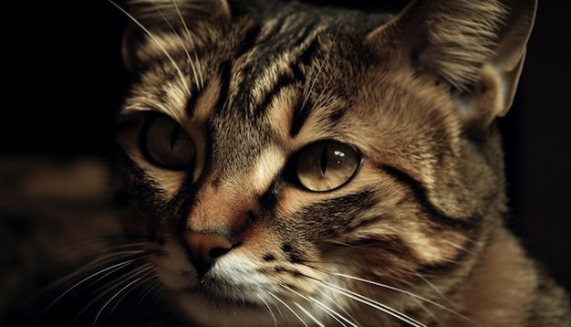 Gatito esponjoso mirando fijamente con una linda nariz rayada generado por IA