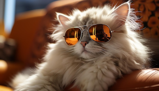 Foto gratuita un gatito lindo con gafas de sol mirando a la cámara disfrutando de la luz del sol de verano generada por la inteligencia artificial