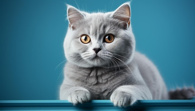 Un gatito lindo con ojos azules y pelaje esponjoso mirando fijamente a la cámara generada por la inteligencia artificial