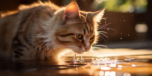 Foto gratuita un gato de la casa bebe de un dispensador de agua único